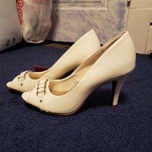 White peep toe heels